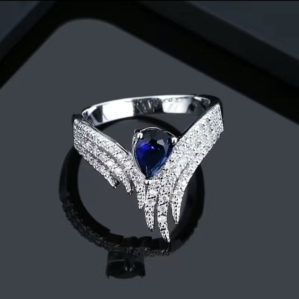 Exquisite Jewelry for Women Size 7 Wing Inlaid Zircon Ring 18K Gold Plated